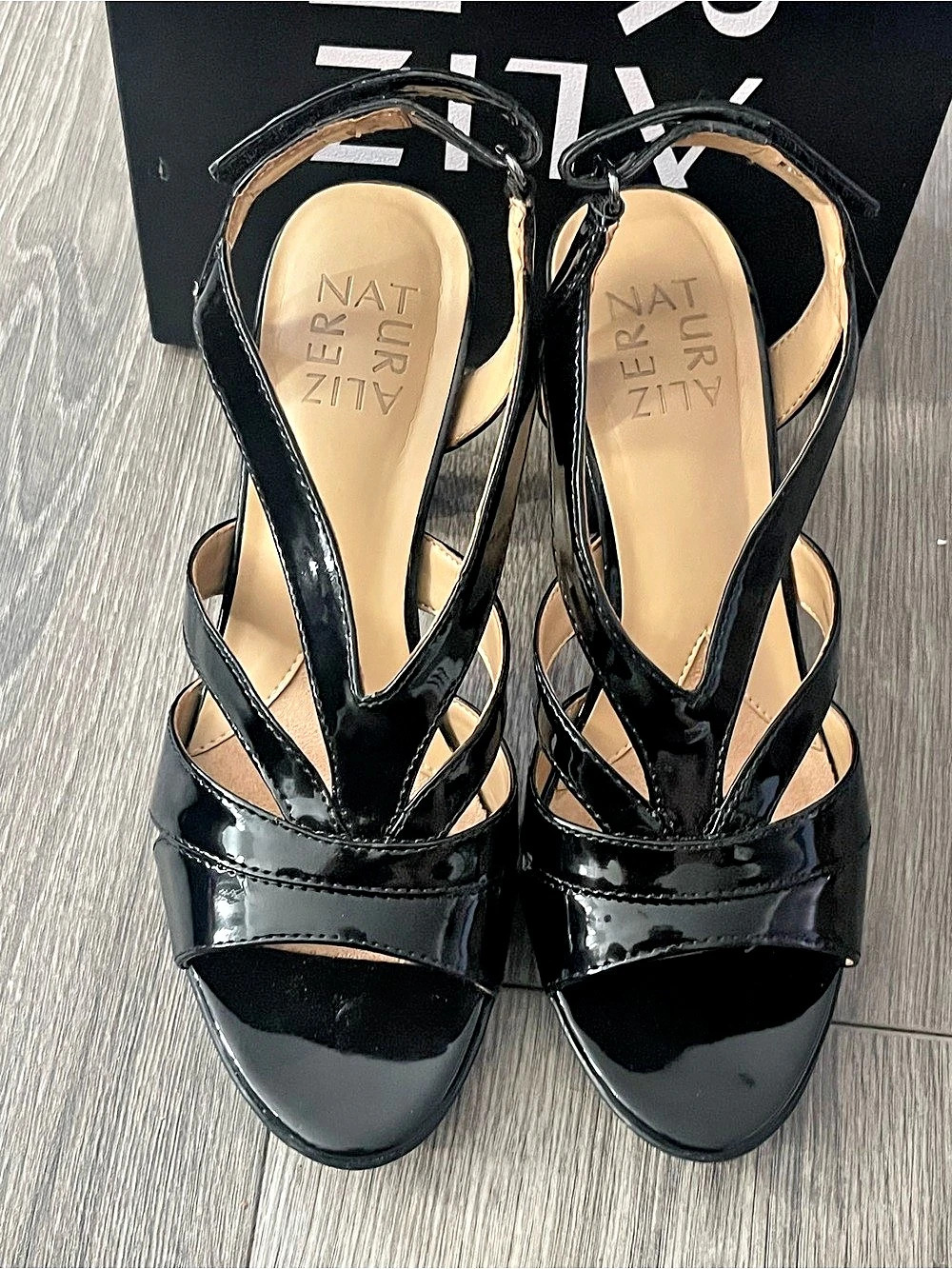 Naturalizer Delfinia Patent Strappy Heels in Black US 7 M